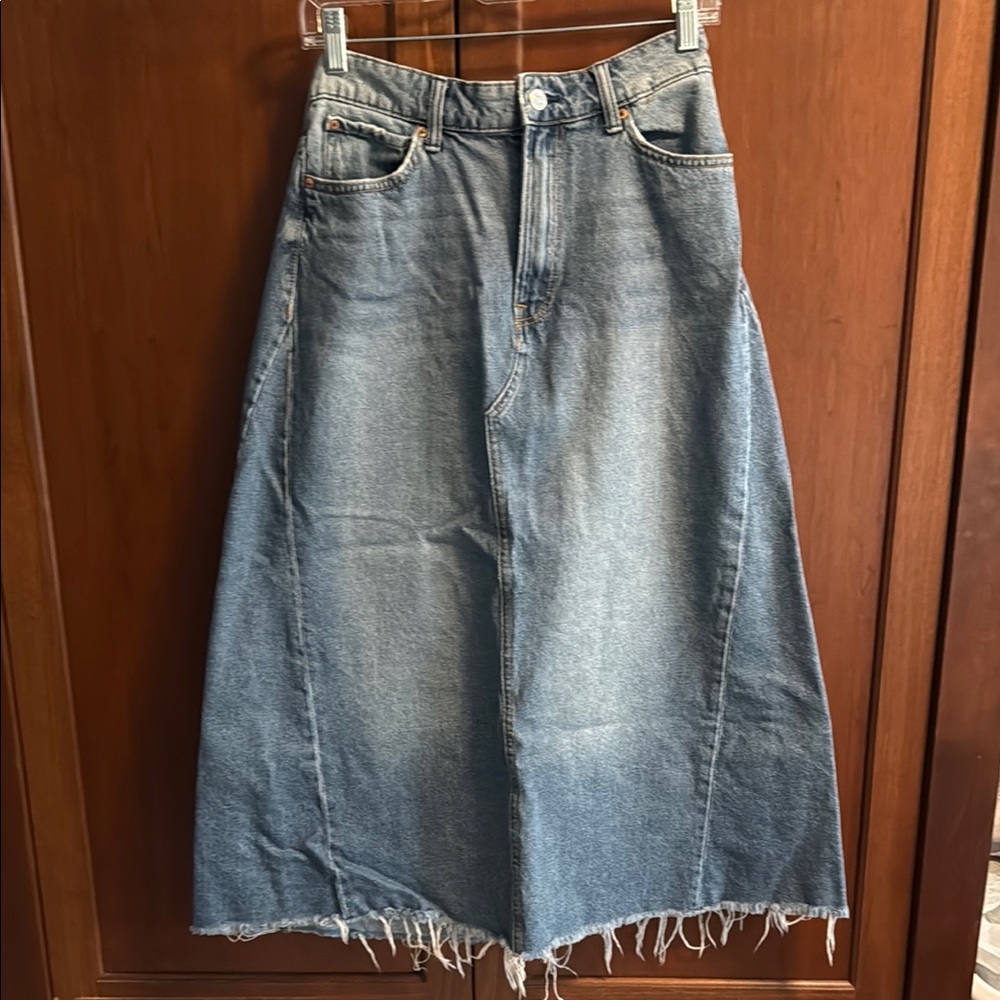 Denim Maxi Skirt in Faded Blue - High Waist Casual Style